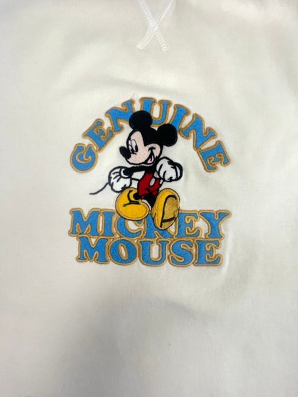 Disney Mickey Mouse Genuine Embroidered Crewneck Sweatshirt Cream Blue XL